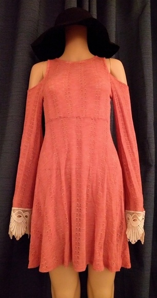 💣5/$35 LACE CROCHET BELL SLEEVE☆BOHO KNIT DRESS - Picture 6 of 8